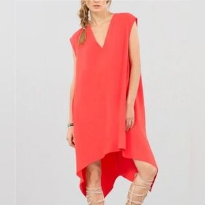 Rachel Roy Hot Coral Sydney Tunic Dress Size XS Pockets Sheath Boho Comfy Hi Low